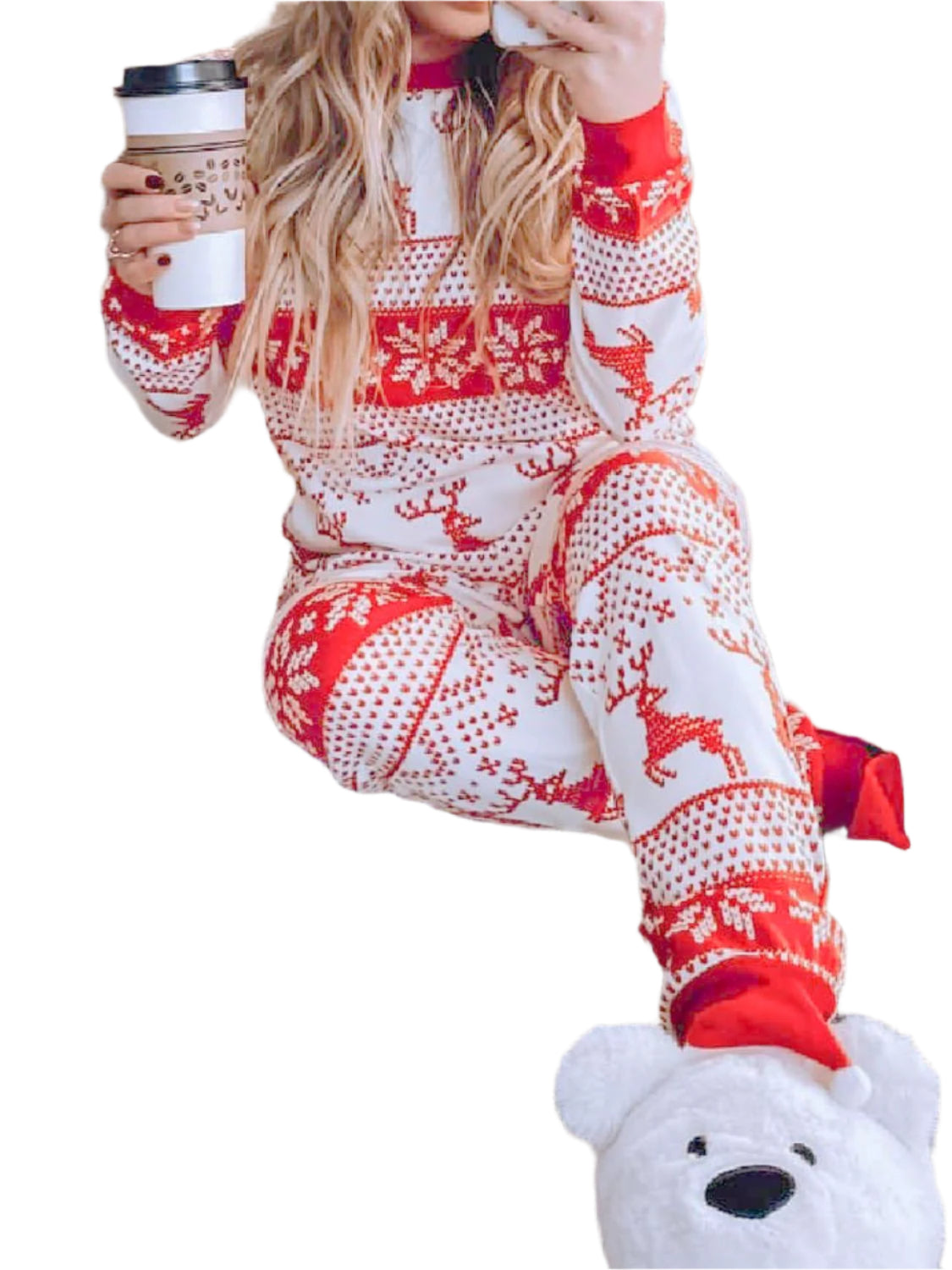 TEEK - Orange-Red Christmas Round Neck Top Pants Set SET TEEK Trend