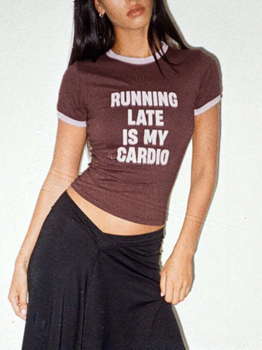 TEEK - Brown Running Is My Cardio Round Neck Short Sleeve T-Shirt TOPS TEEK Trend