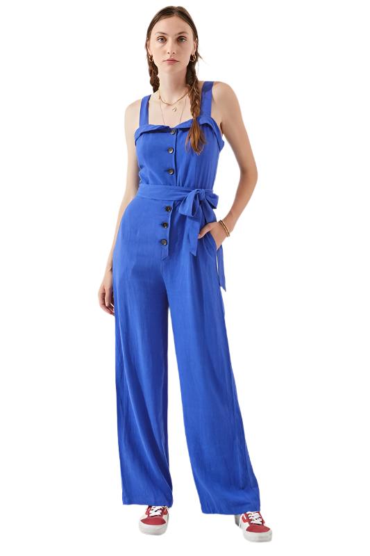 TEEK - PLUS SIZE SLEEVELESS ADJUSTABLE STRAP BUTTON JUMPSUIT JUMPSUIT TEEK FG ROYAL BLUE 1X 