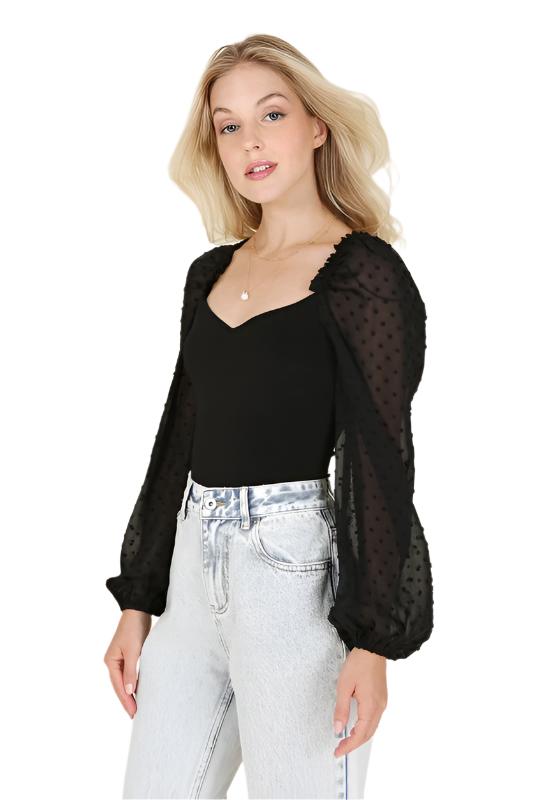 TEEK - LS Sheer Sleeve Bodysuit TOPS TEEK FG Black M 