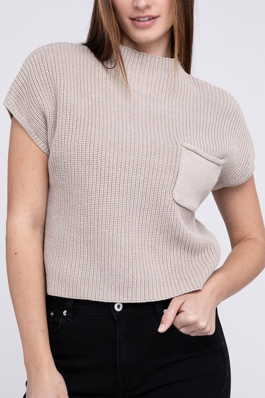 TEEK - Mock Neck Short Sleeve Cropped Sweater SWEATER TEEK FG LT MOCHA M 