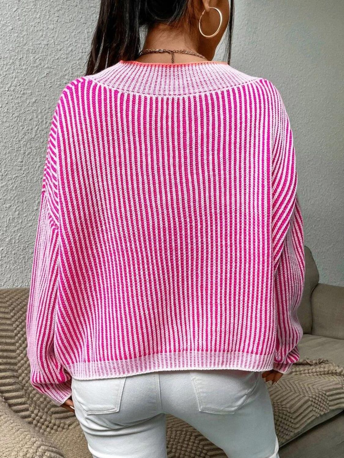 TEEK - Striped V-Neck Long Sleeve Sweater TOPS TEEK Trend