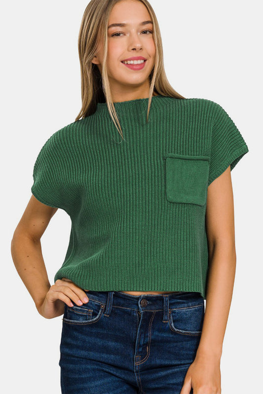 TEEK - Green Mock Neck Short Sleeve Cropped Sweater SWEATER TEEK Trend S  