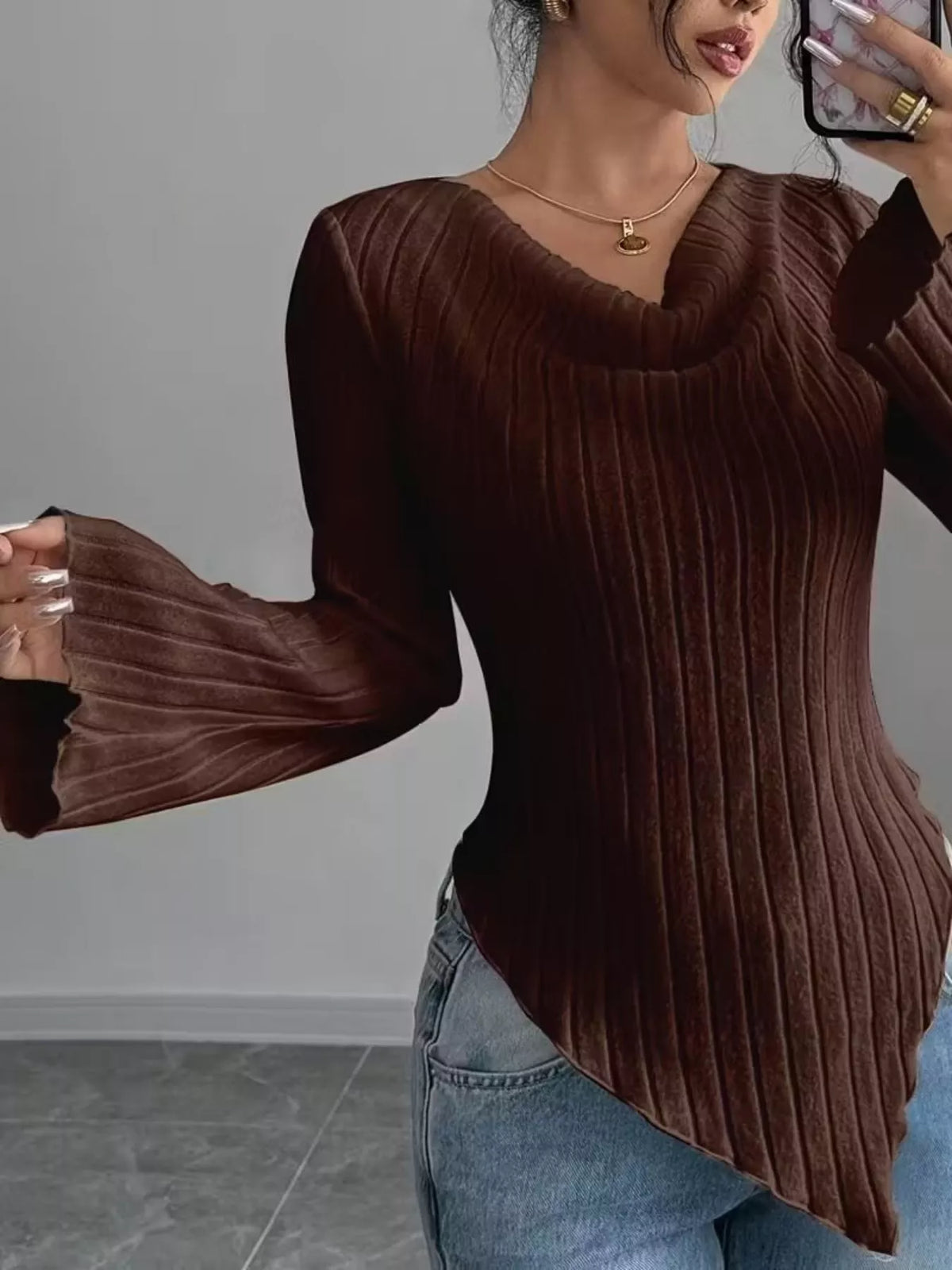 TEEK - Cowl Neck Ribbed Knit Top TOPS TEEK Trend