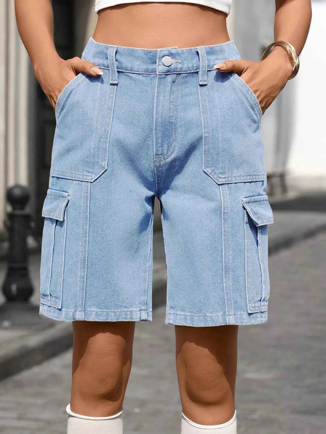 TEEK - High-Waisted Wash Denim Shorts SHORTS TEEK Trend