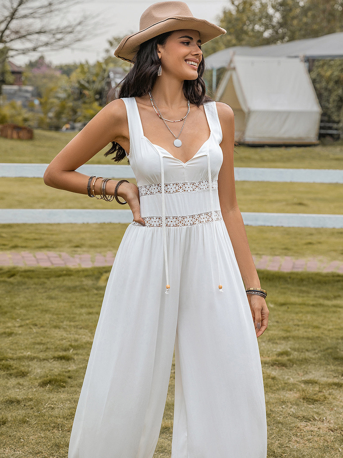 TEEK - White Backless Wide Strap Wide Leg Jumpsuit  TEEK Trend   