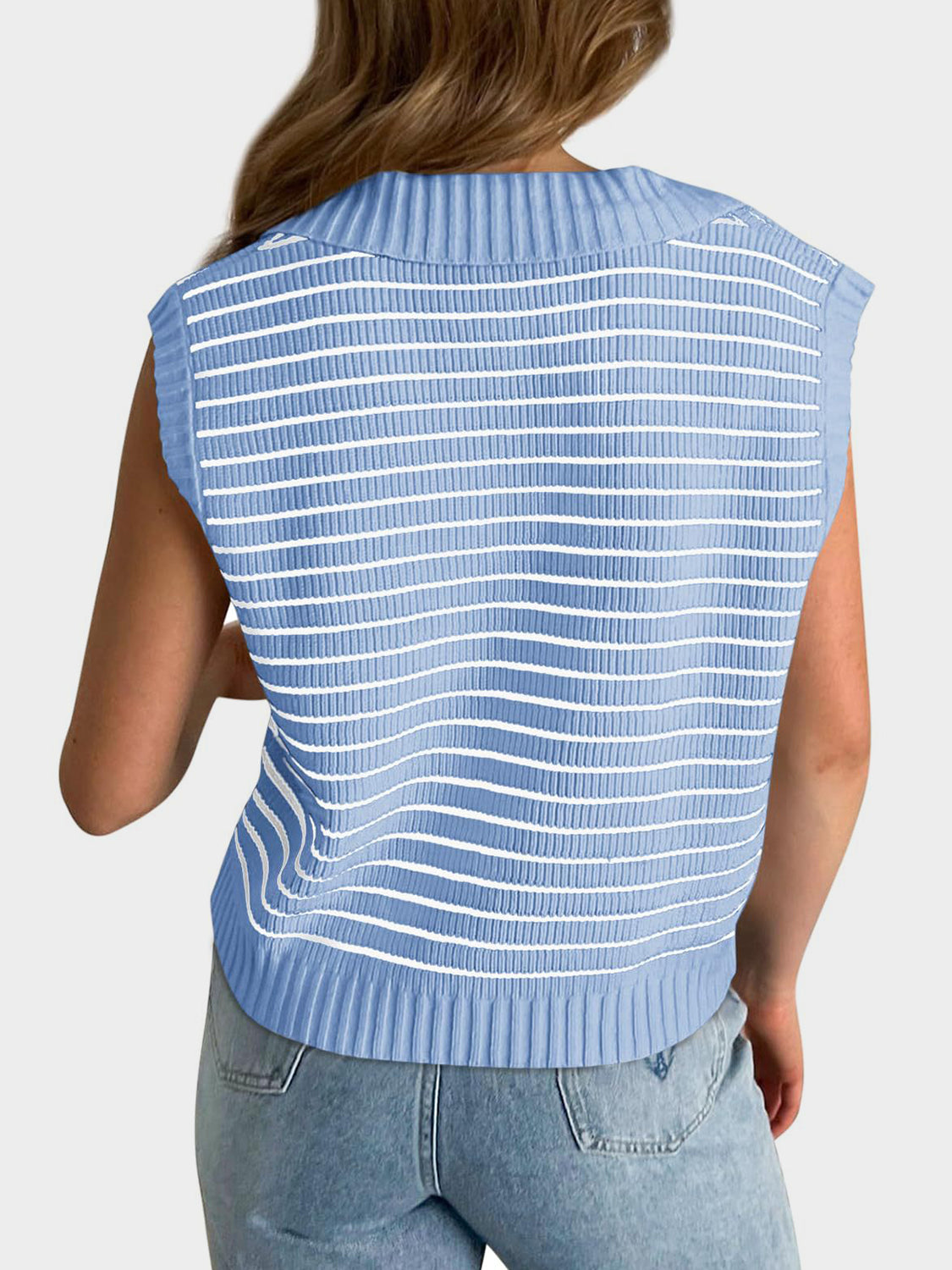 TEEK - Mandy Collared Neck Striped Sweater Vest TOPS TEEK Trend