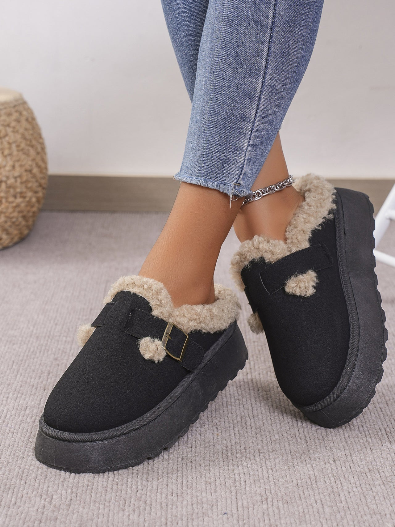 TEEK - Thermal Fuzzy Buckle Platform Slippers SHOES TEEK Trend