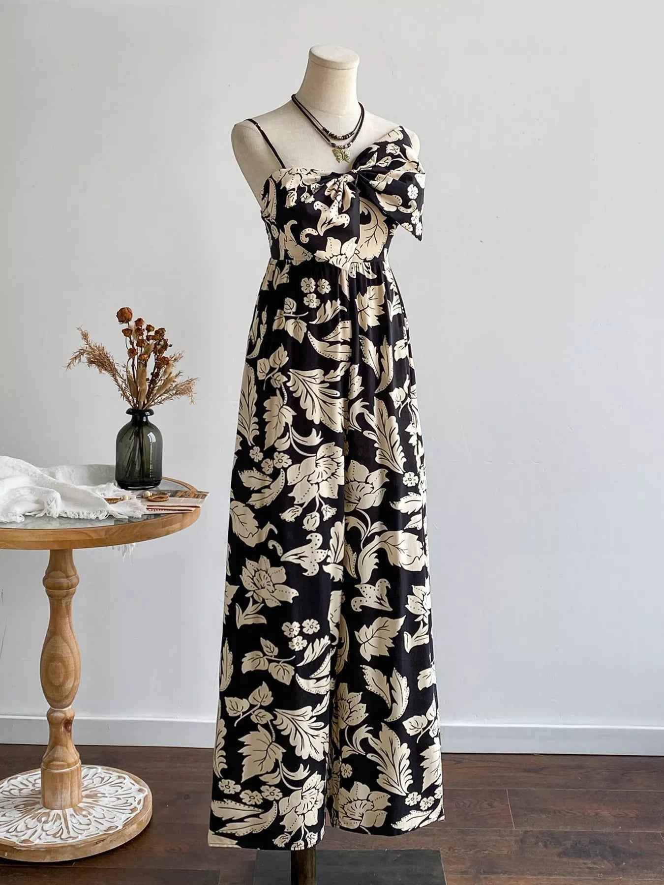 TEEK - Floral Print Bowknot Wide Leg Jumpsuit JUMPSUIT TEEK Trend