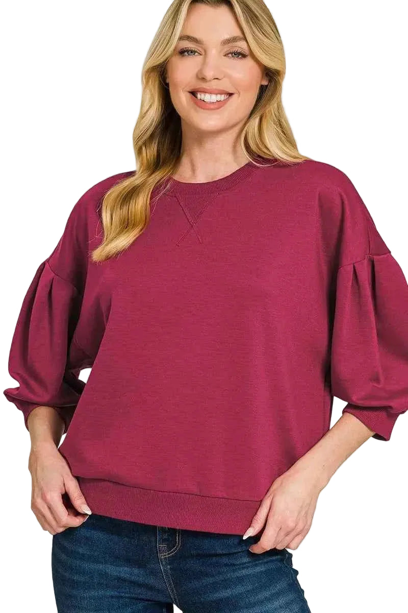 Zenana Scuba Dolman Sleeve Sweatshirt Trendsi CABERNET S