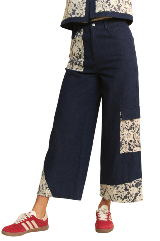 TEEK - Dark Lace Applique Wide Leg Jeans JEANS TEEK Trend S