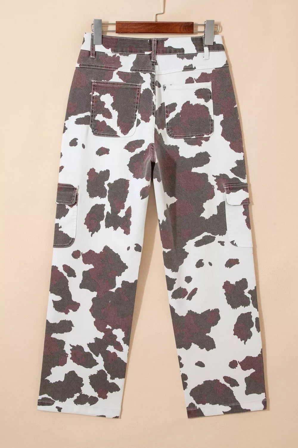 Cow Spots Printed Multi Pocketed Jeans Trendsi