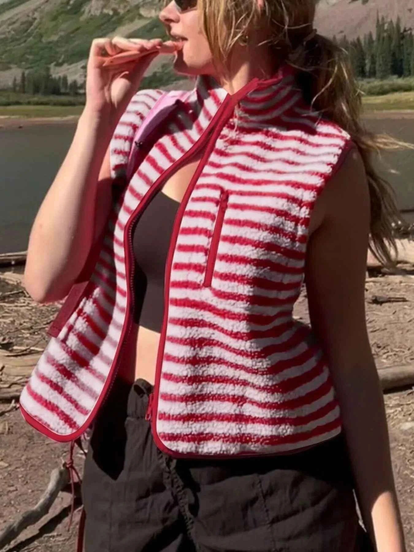 TEEK - Striped Fleece Zip-Up Vest Coat VEST TEEK Trend