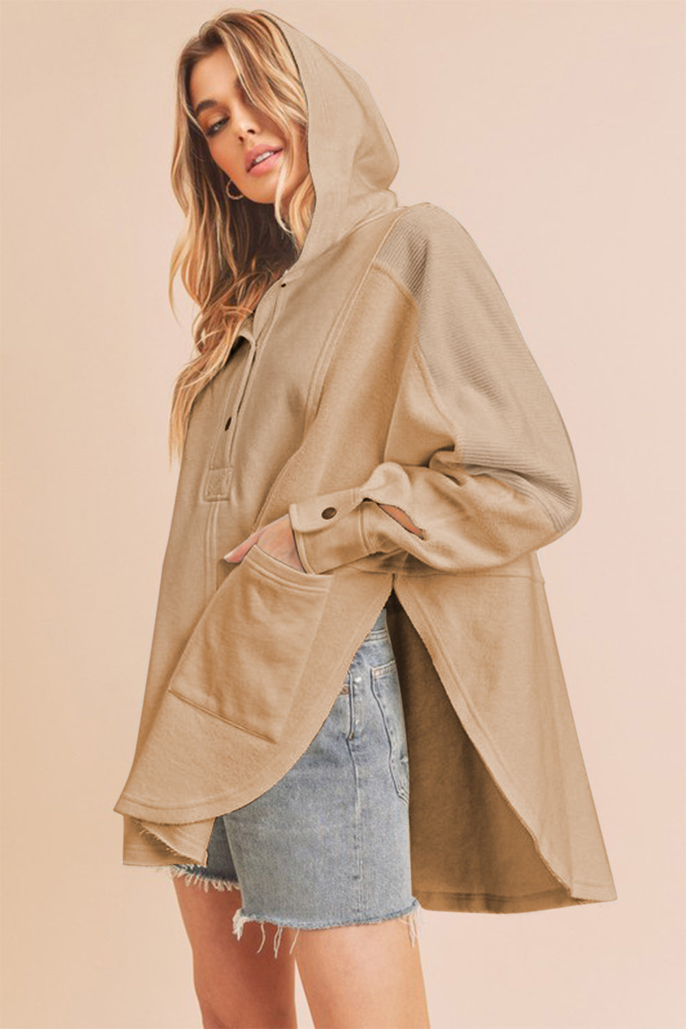 TEEK - Oat Slit Half Snap Oversize Hoodie JACKET TEEK Trend