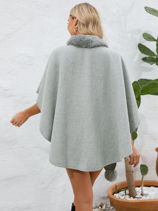 TEEK - Fuzzy Trim Open Front Poncho JACKET TEEK Trend