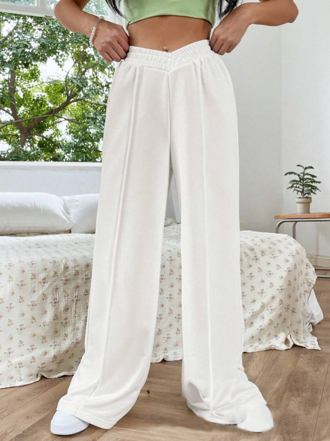 TEEK - Elastic Waist Wide Leg Pants PANTS TEEK Trend White S