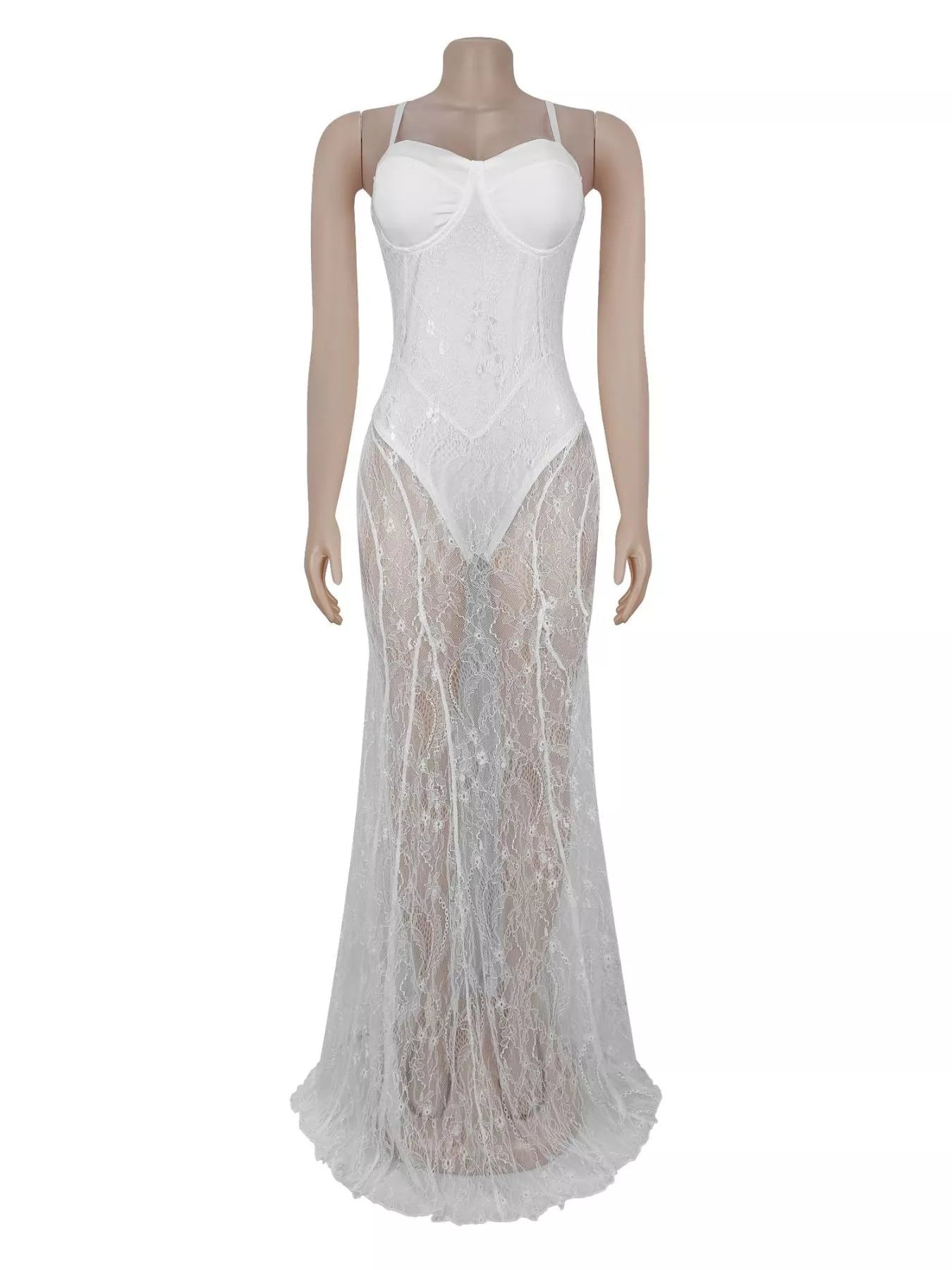Sweetheart Neck Sheer Lace Maxi Dress Trendsi