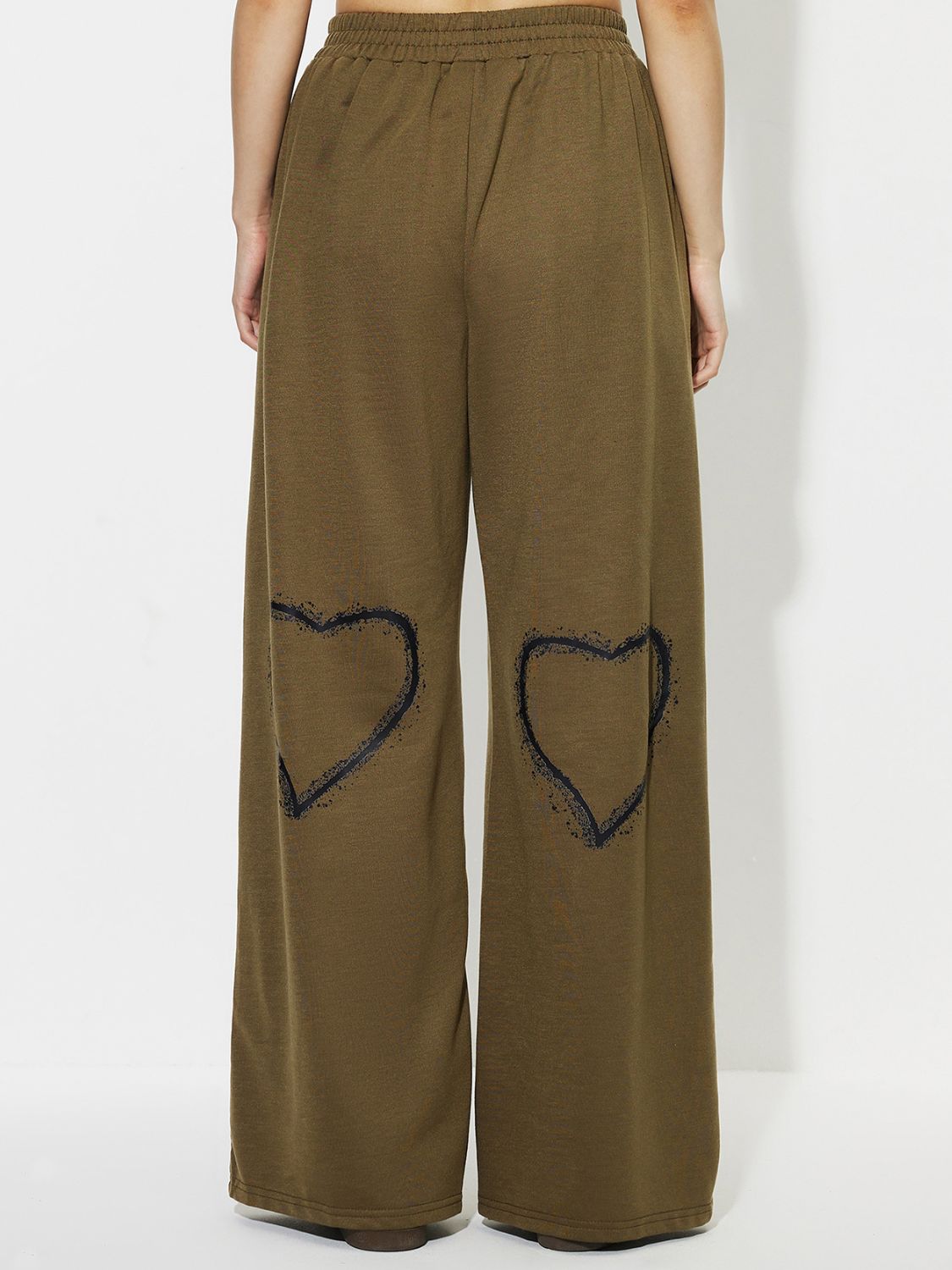 TEEK - Olive Heart Elastic Waist Wide Leg Pants PANTS TEEK Trend   