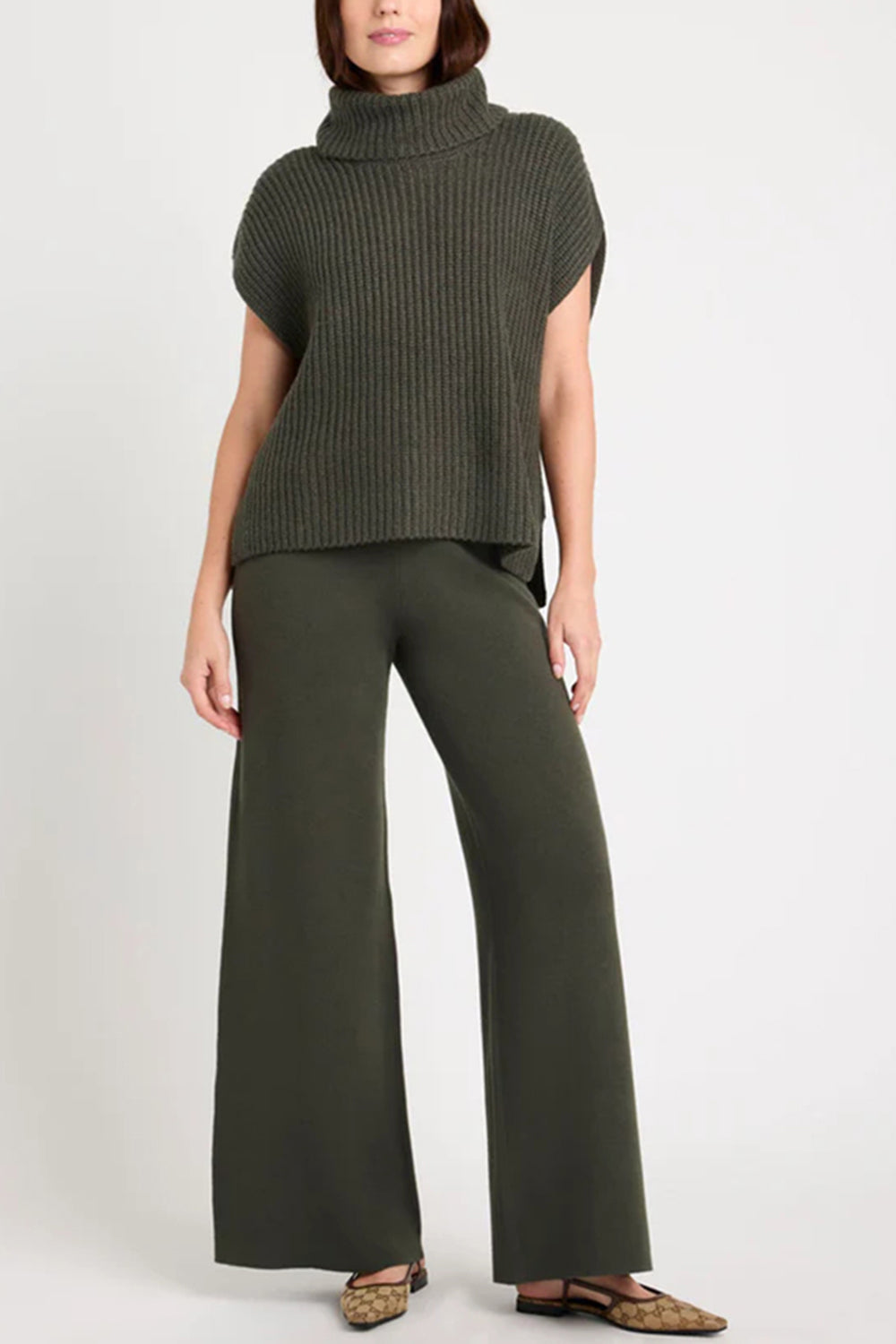 TEEK - Slit Turtleneck Cap Sleeve Sweater TOPS TEEK Trend