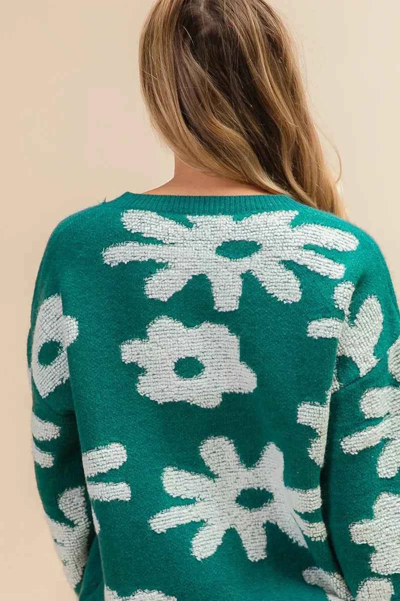 TEEK - Flower Pattern Long Sleeves Sweater Top TOPS TEEK Trend