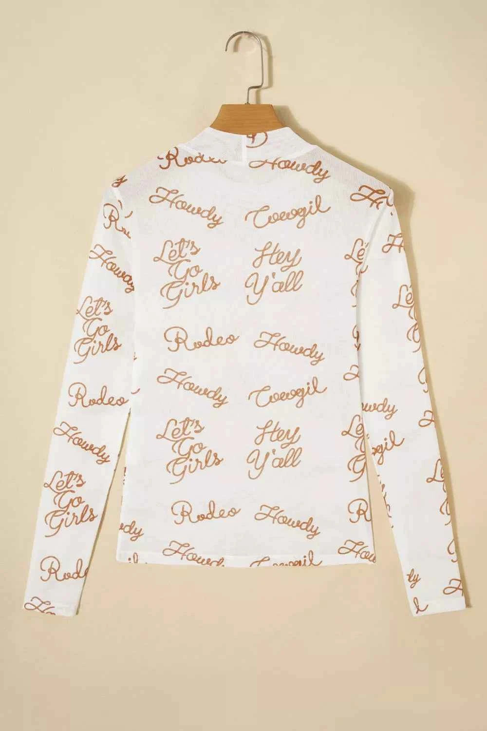 Howdy Hey Yall Mesh High Neck Long Sleeve Top Trendsi