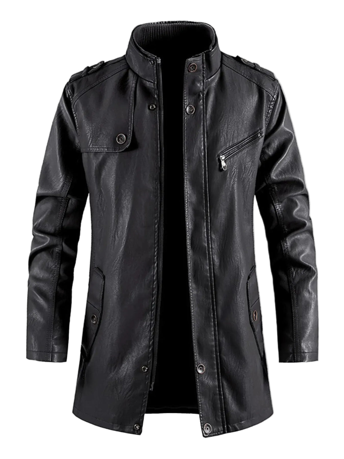 Men's Zip Up Long Sleeve Leather Jacket Trendsi Black S