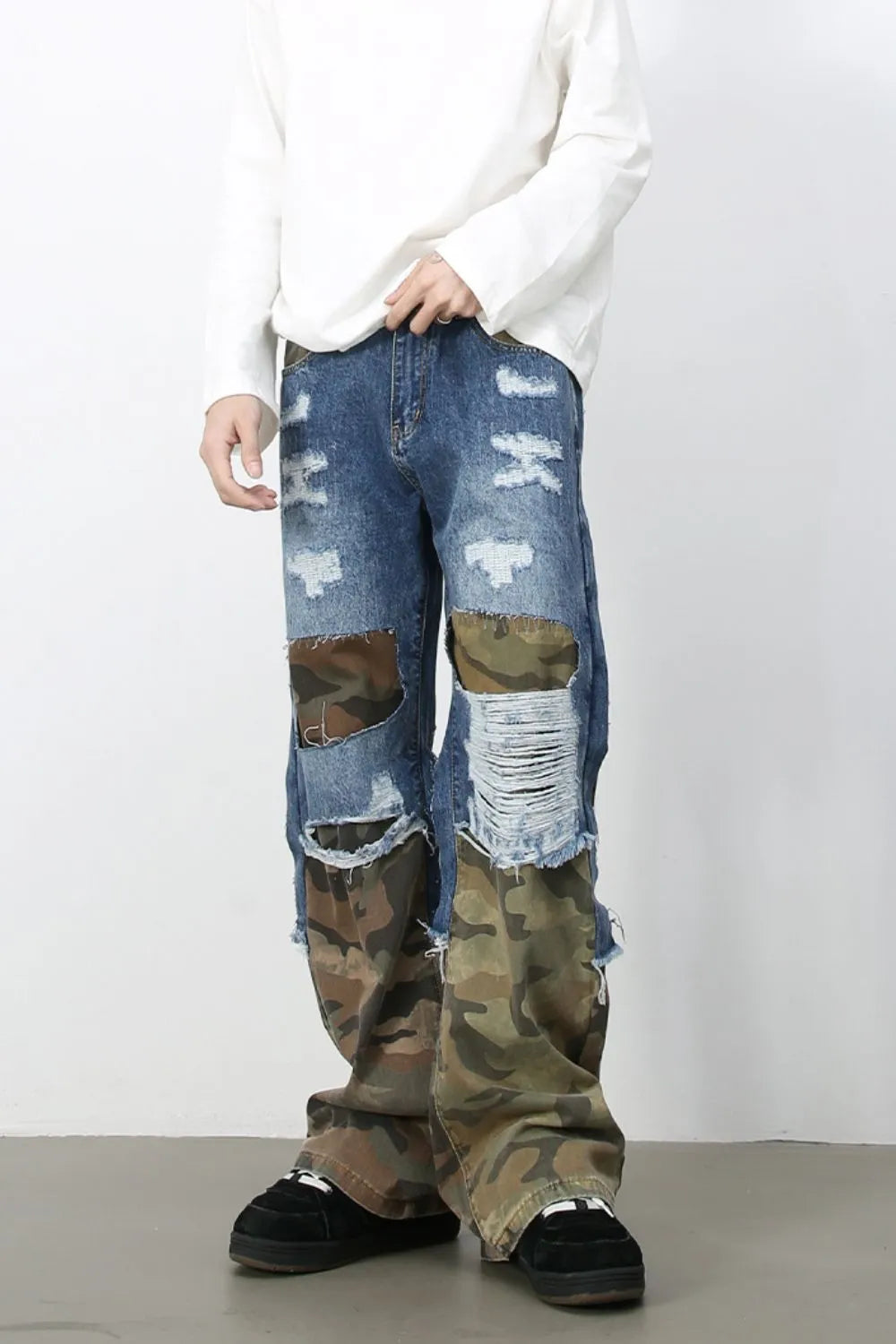 TEEK - Mens Distressed Camouflage Medium Wash Jeans JEANS TEEK Trend