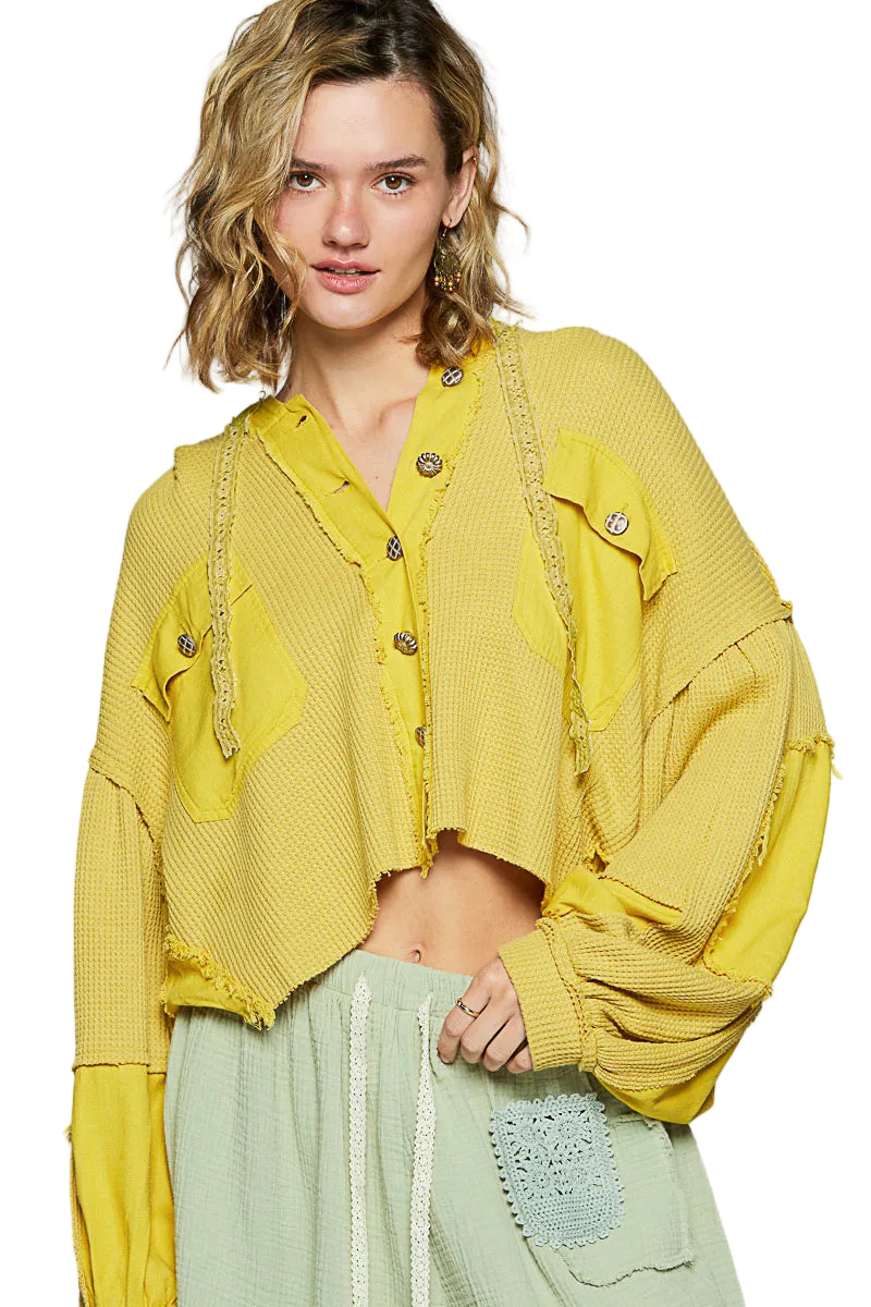 TEEK - Yellow Raw Hem Cropped Hooded Jacket JACKET TEEK Trend S