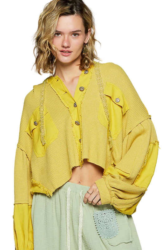TEEK - Yellow Raw Hem Cropped Hooded Jacket JACKET TEEK Trend S
