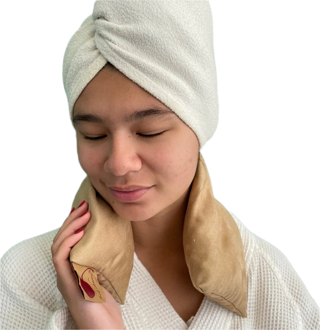 TEEK - Hot Cherry Neck Wrap in Plush Tan Ultra-Suede PILLOW TEEK HCP