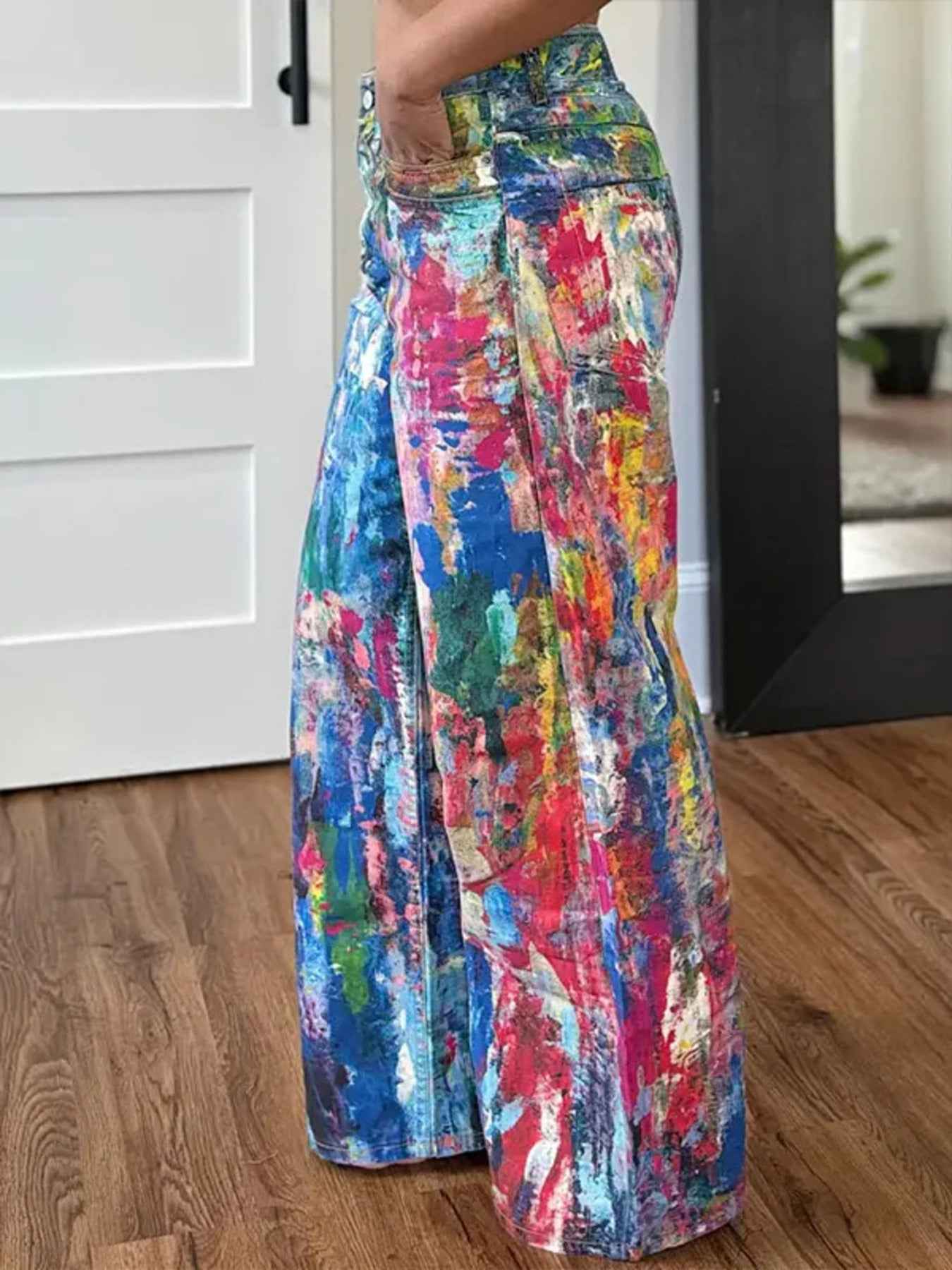 Painted Wide Leg Pants Trendsi