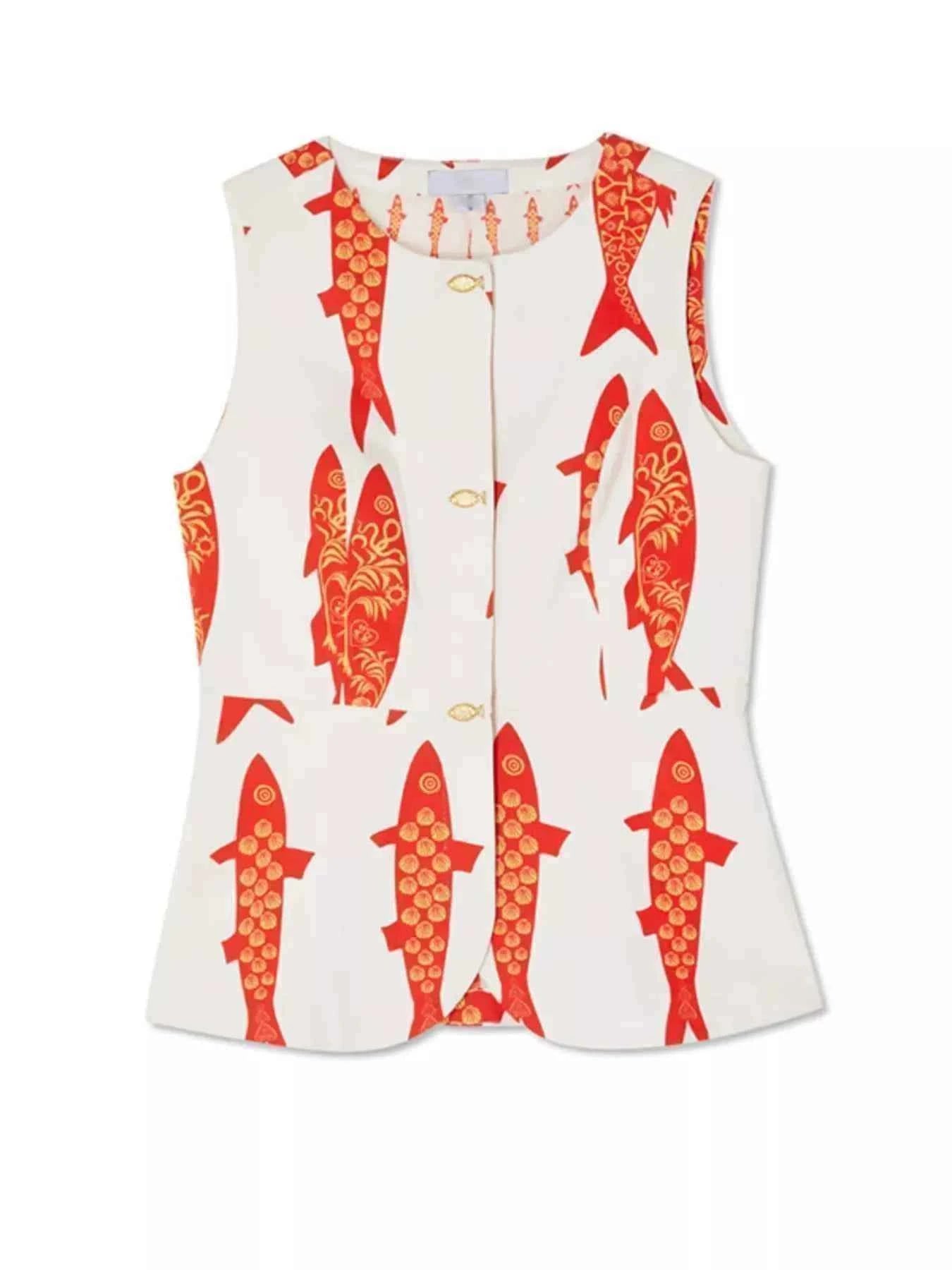 TEEK - Fish Print Sleeveless Top and Pants Set SET TEEK Trend