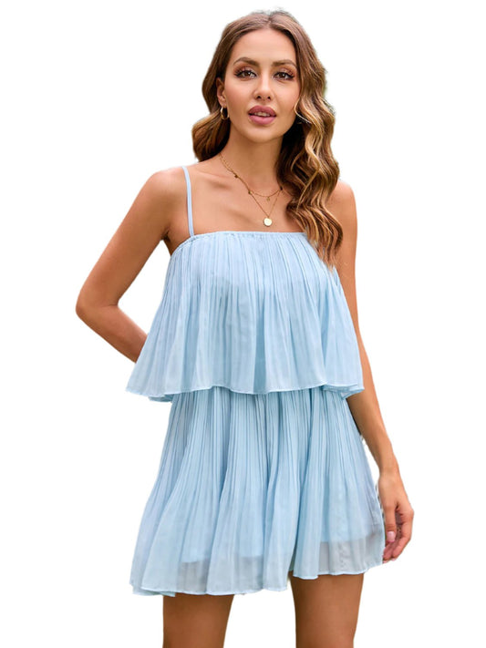 TEEK - Sky Blue Layered Square Neck Mini Dress DRESS TEEK Trend S  