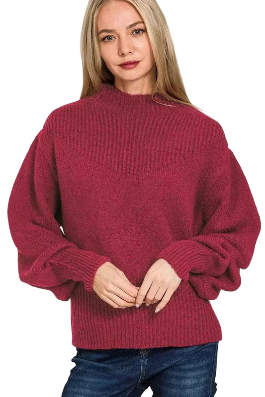 TEEK - Balloon Sleeve Mock Neck Sweater TOPS TEEK Trend