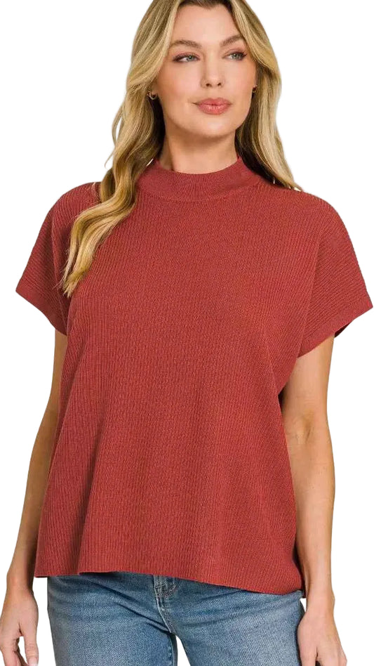 TEEK - Viscose Mock Neck Short Sleeve Boxy Sweater TOPS TEEK Trend RUST S