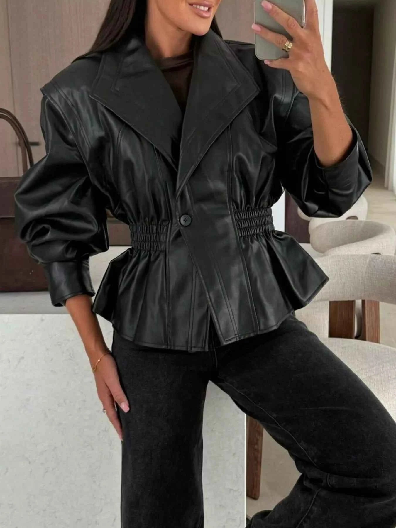 TEEK - Peplum Waist Leather Jacket JACKET TEEK Trend