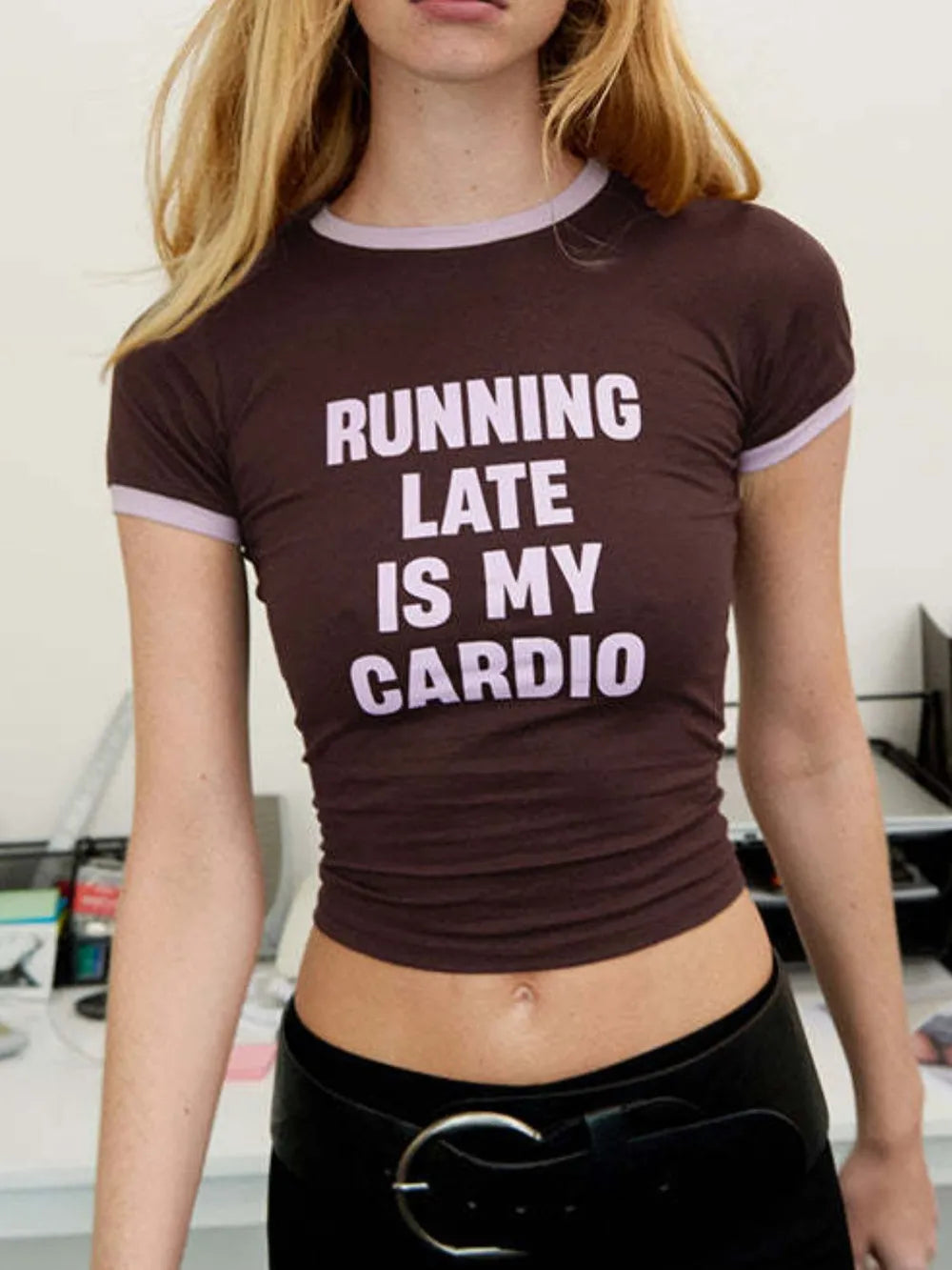 TEEK - Brown Running Is My Cardio Round Neck Short Sleeve T-Shirt TOPS TEEK Trend