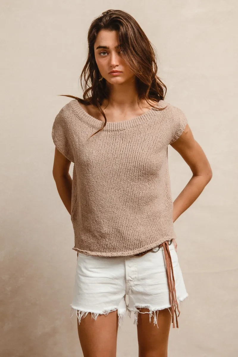 TEEK - Latte One Side Off Shoulder Knit Top TOPS TEEK Trend