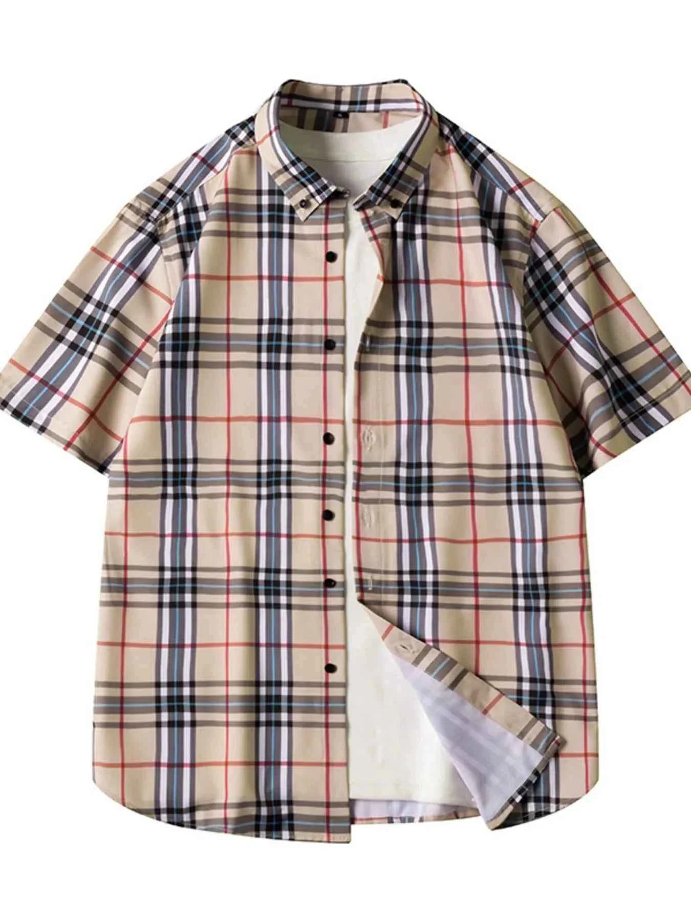 Men's Plus Size Classic Plaid Short Sleeve Shirt Trendsi Khaki M