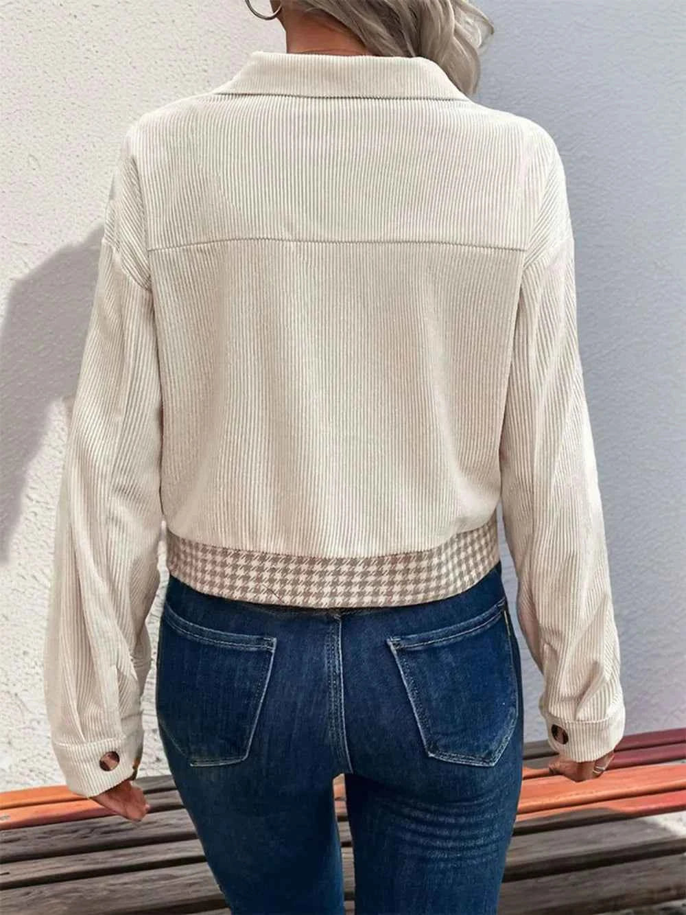 TEEK - Pocketed Houndstooth Long Sleeve Jacket JACKET TEEK Trend