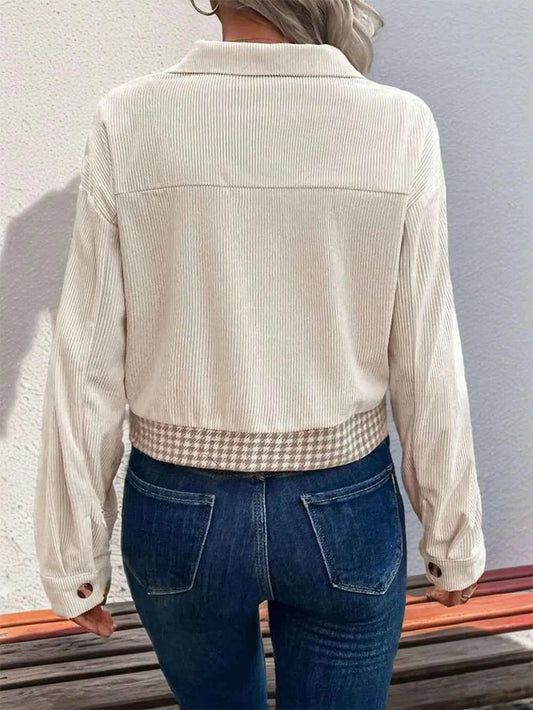 TEEK - Pocketed Houndstooth Long Sleeve Jacket JACKET TEEK Trend