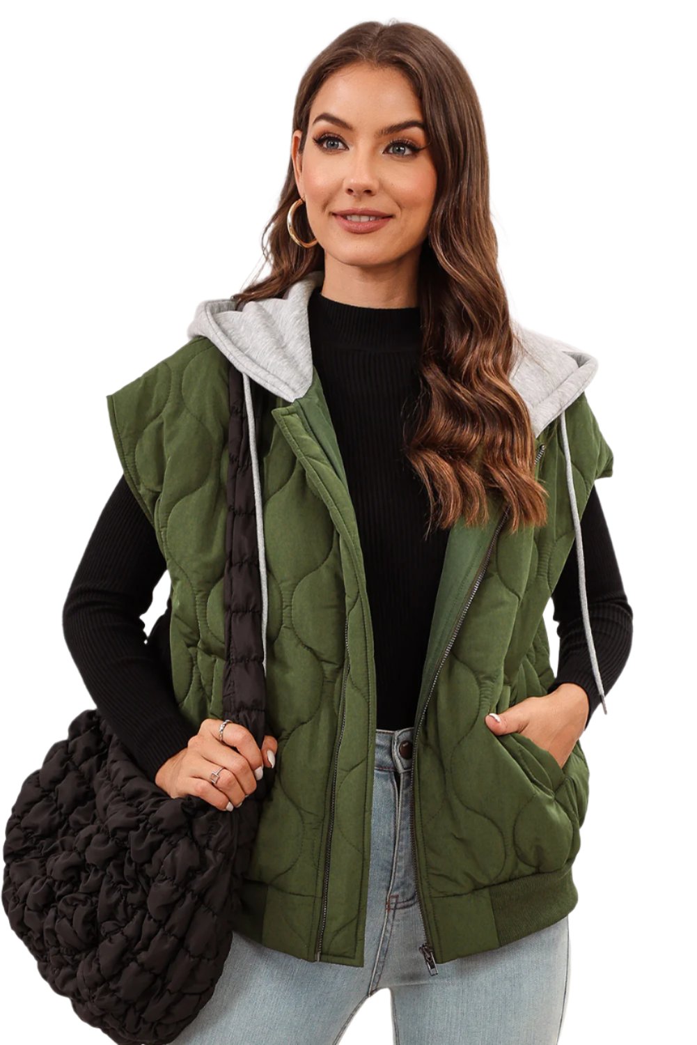 TEEK - Drawstring Zip Up Hooded Vest Coat JACKET TEEK Trend Moss S 