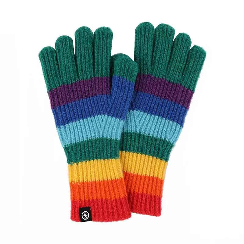 TEEK - Rainbow Striped Knitted Gloves GLOVES TEEK Trend Dark Green One Size