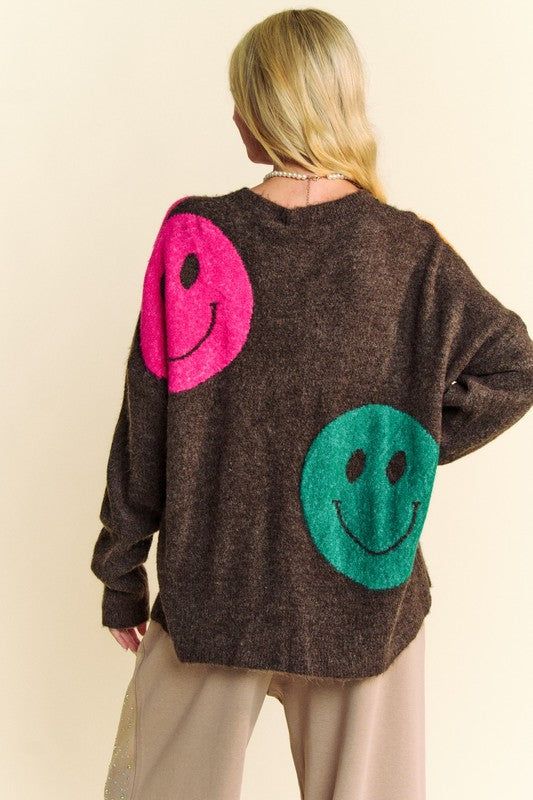 TEEK - Dark Brown Contrast Smile Oversize Sweater TOPS TEEK Trend