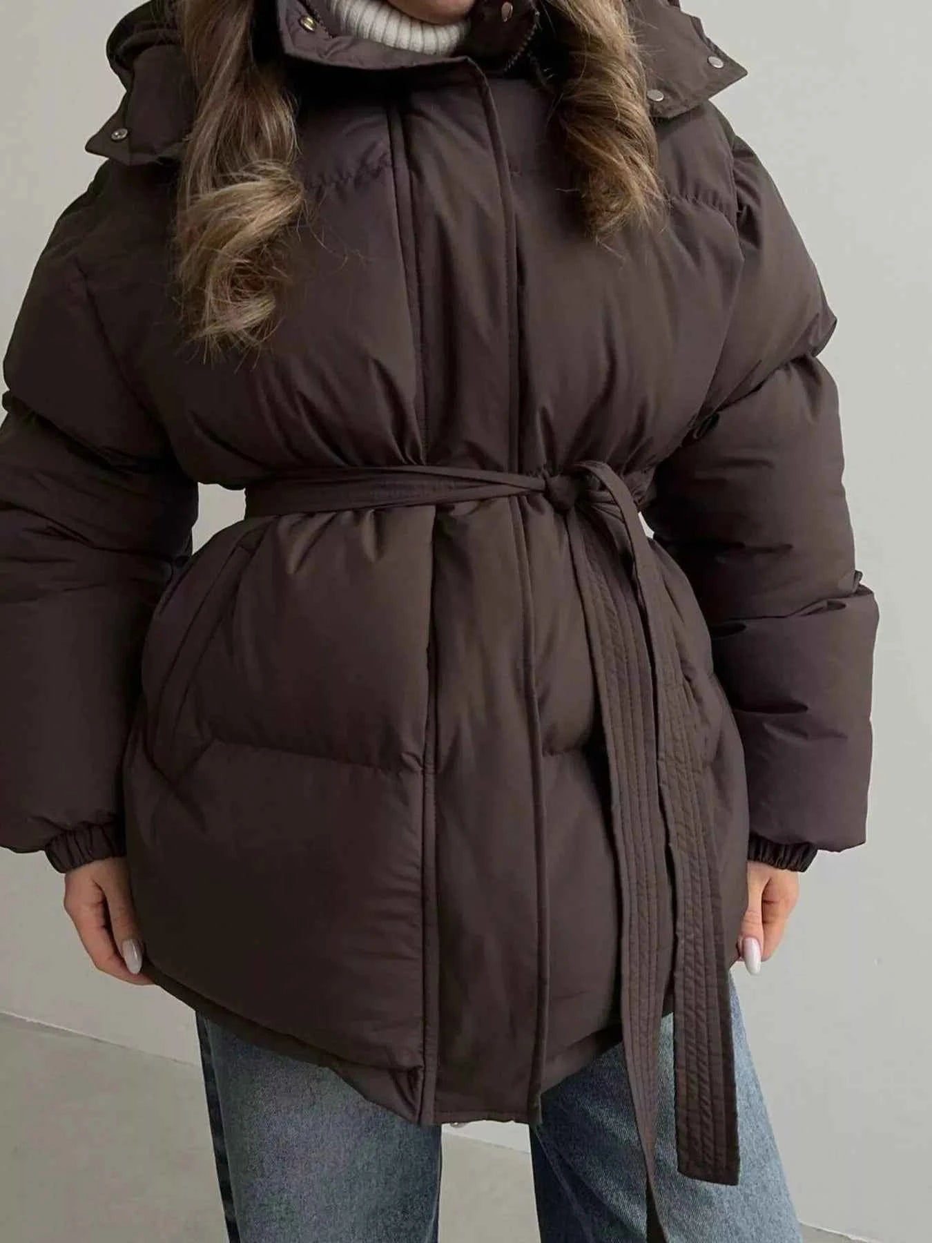 TEEK - Mid-Length Thickened Hooded Winter Belted Coat COAT TEEK Trend