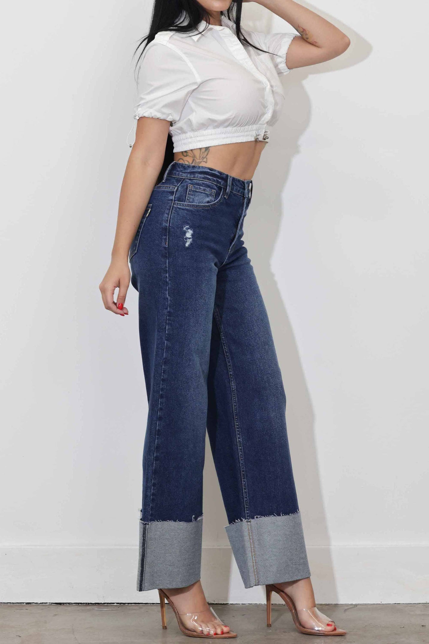 TEEK - Cuff Up Wide Leg Jeans JEANS TEEK RRRB