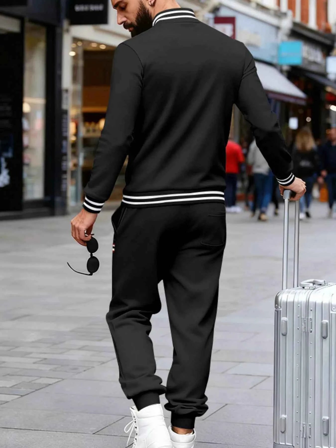 Men's Full Size Striped Long Sleeve Top and Pants Set Plus Size Trendsi