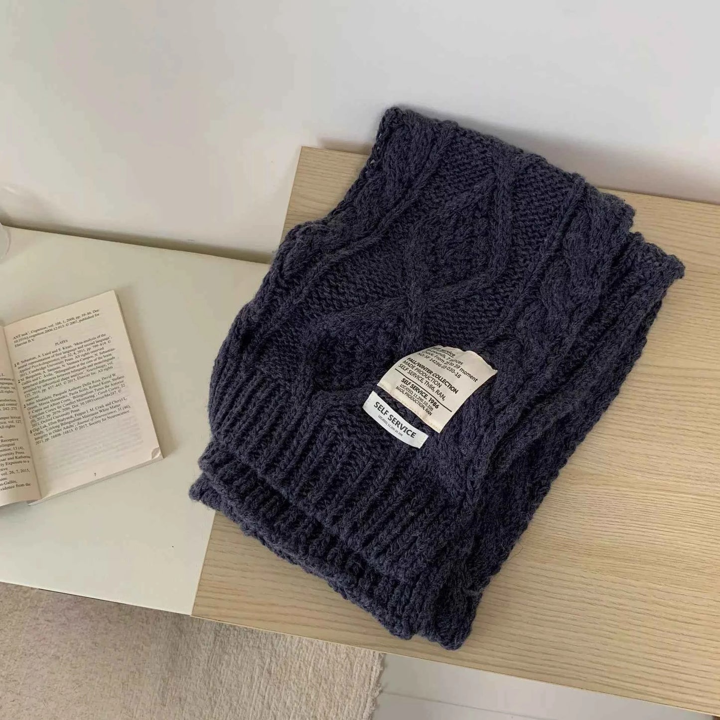 Chunky Cable Knit Scarf Trendsi Dark Blue One Size