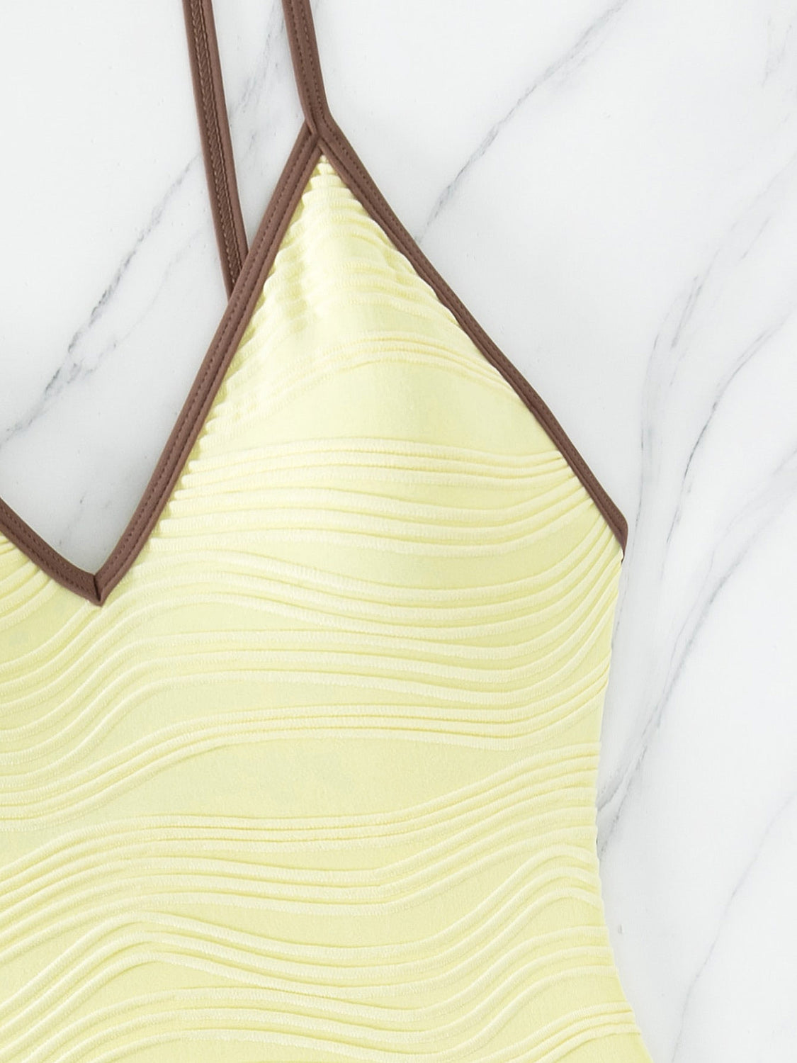 TEEK - Butter Yellow Textured V-Neck Spaghetti Strap Swimsuit SWIMWEAR TEEK Trend   