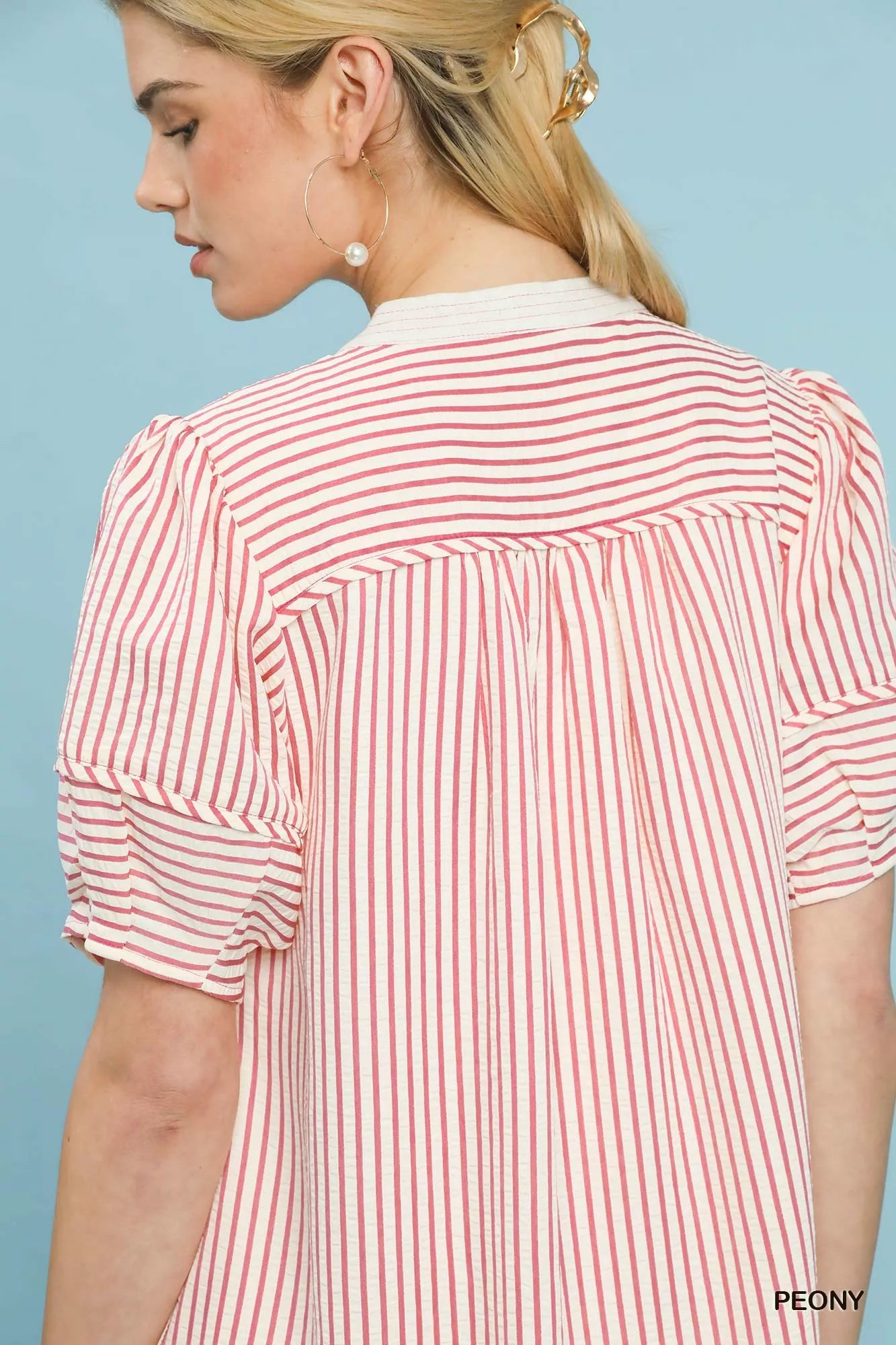 Umgee Pinstripe Shift Dress with Contrast Trim Trendsi